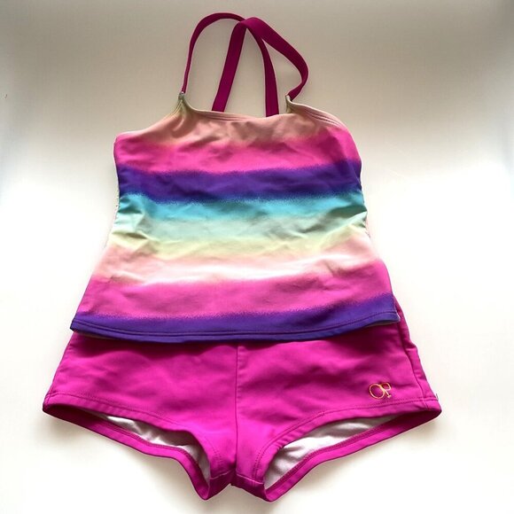 OP GIRLS RAINBOW STRIPE TANKINI SWIMSUIT - Picture 1 of 10